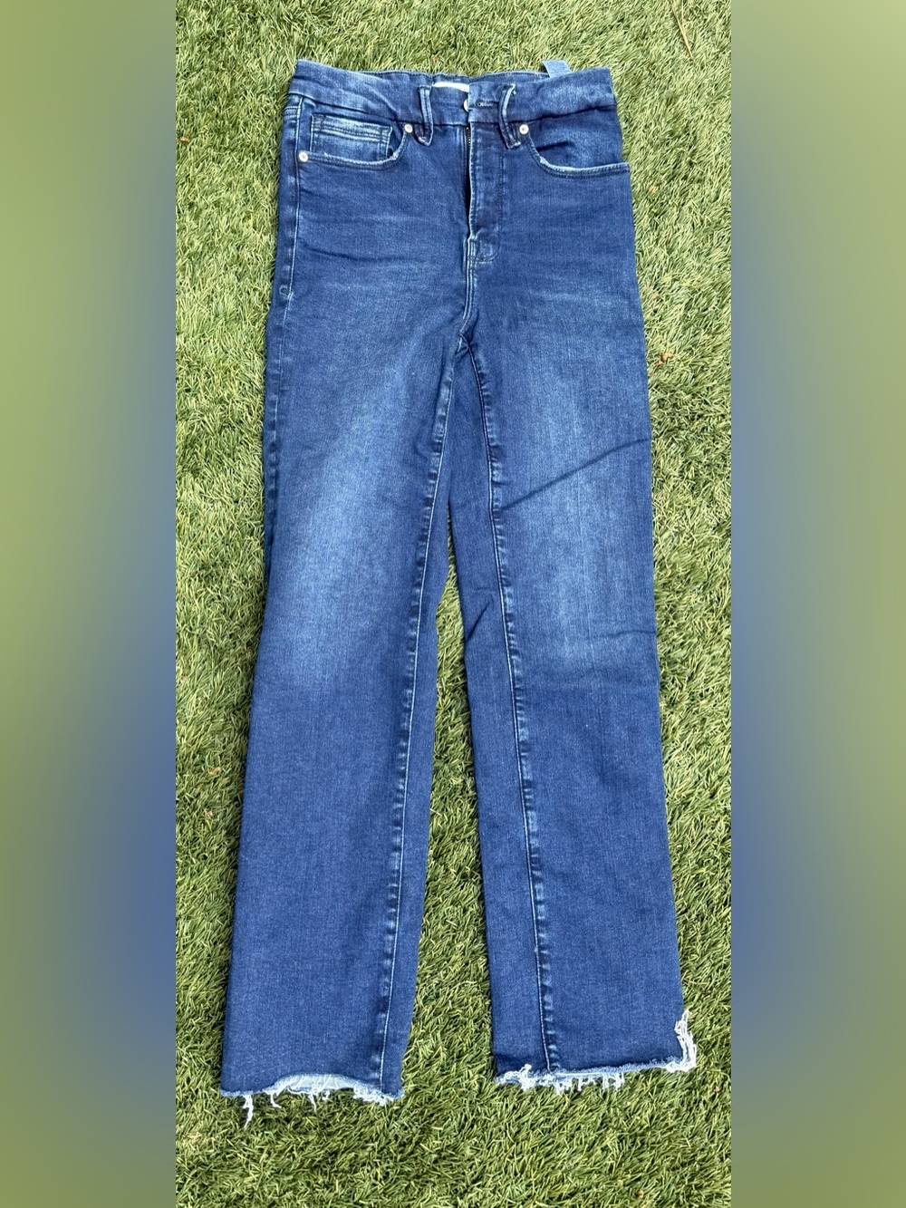 Good American High-Rise Straight Leg Jeans - Dark Blue Wash